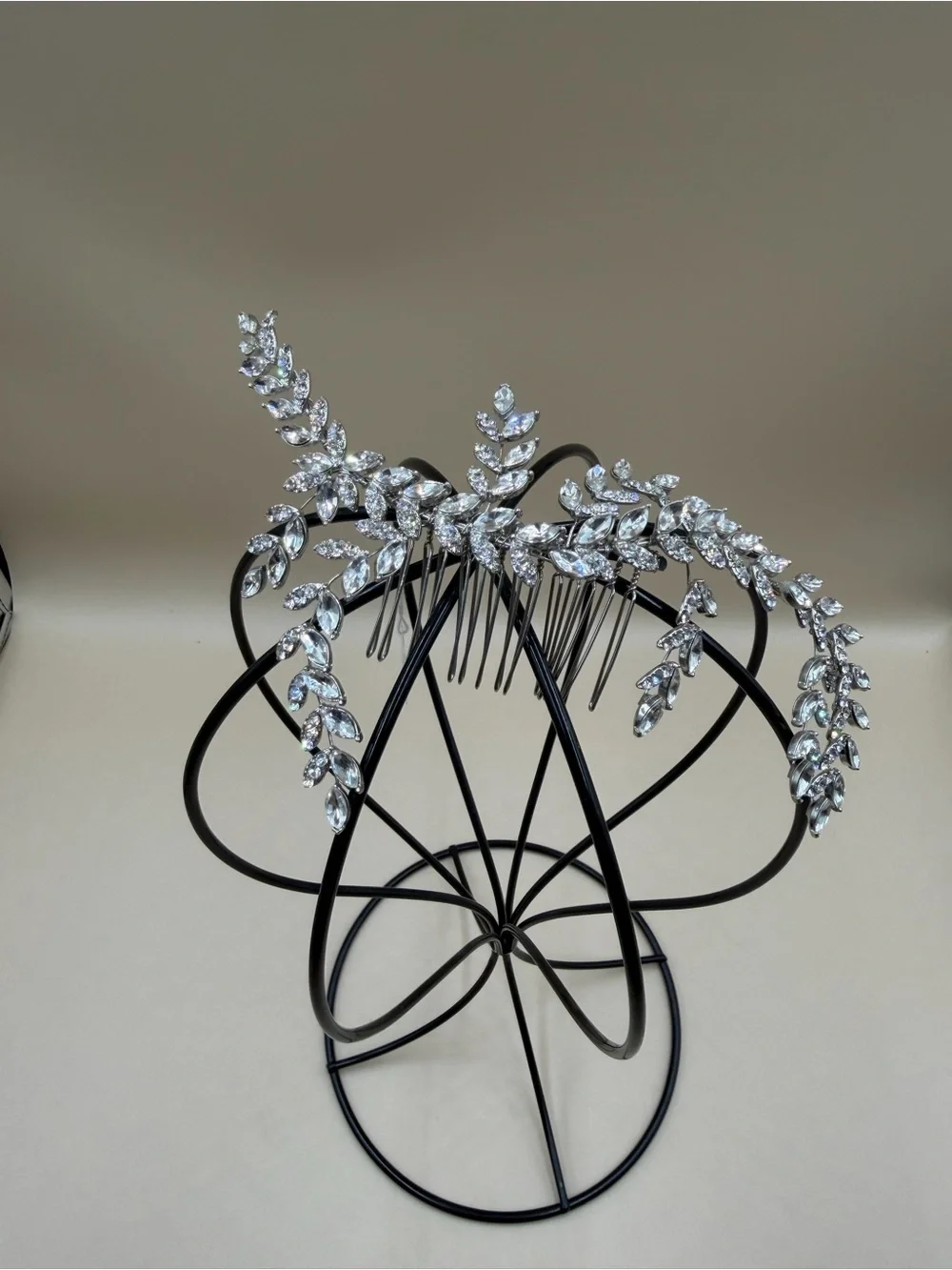 Bridal Crystal Leaf Hair Comb Silver Rhinestone Wedding Headpiece